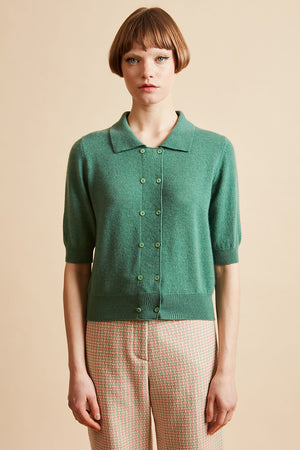 Cropped cashmere cardigan with polo collar