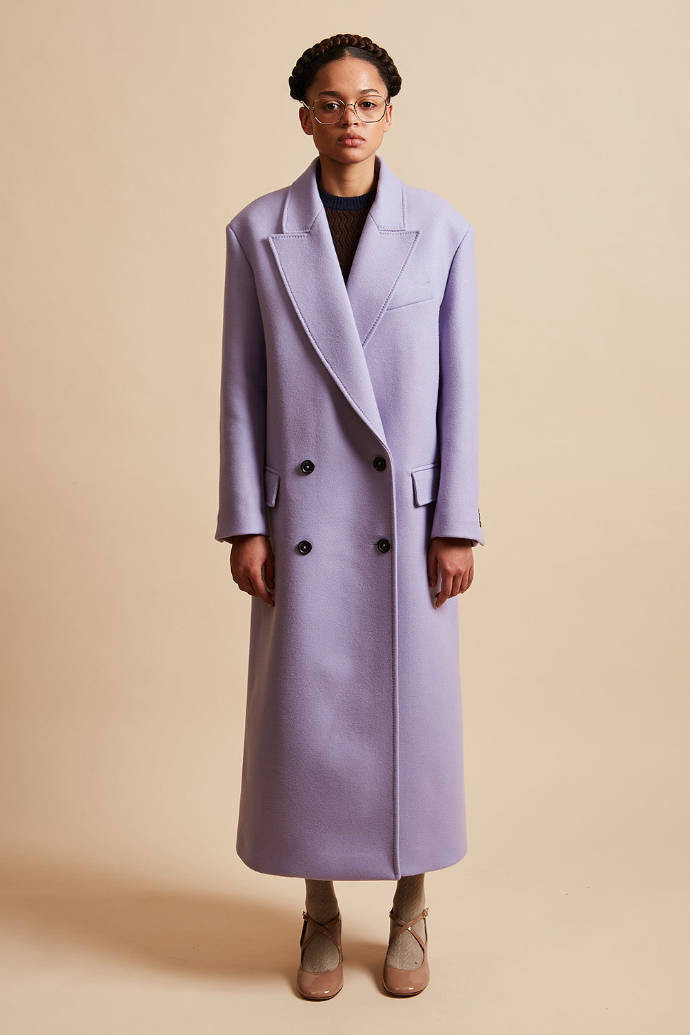 Flared long coat in wool cashmere caban fabric woven in Italy