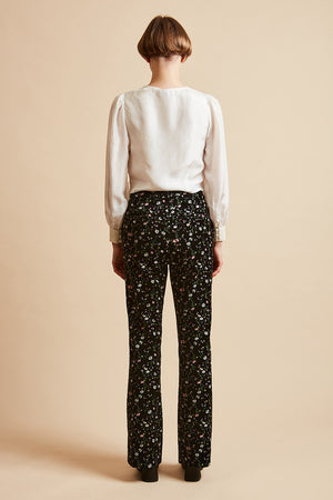 Smooth floral-print cotton velvet pants
