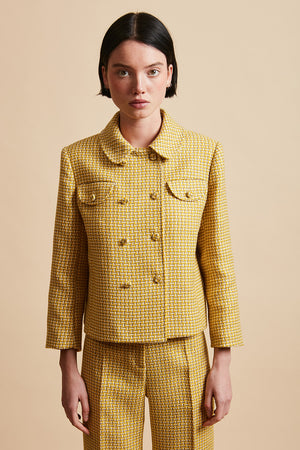 Veste courte ajustée en tweed tricolore de mohair et laine face - Jaune