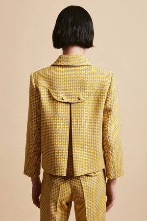 Veste courte ajustée en tweed tricolore de mohair et laine dos - Jaune