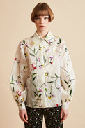 Floral-print silk organza blouse