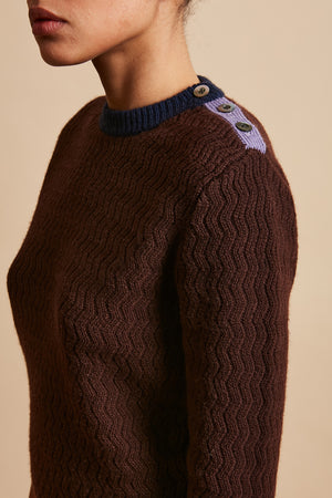 Pull court en maille de laine et cachemire tricolore profil - Marron