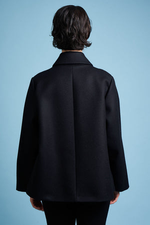 Short flared coat in caban-wool cashmere fabric