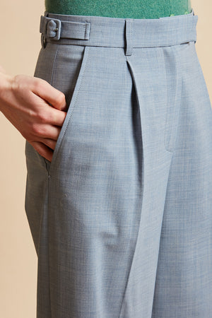 Pantalon ample en laine vierge tropicale détail - Bleu