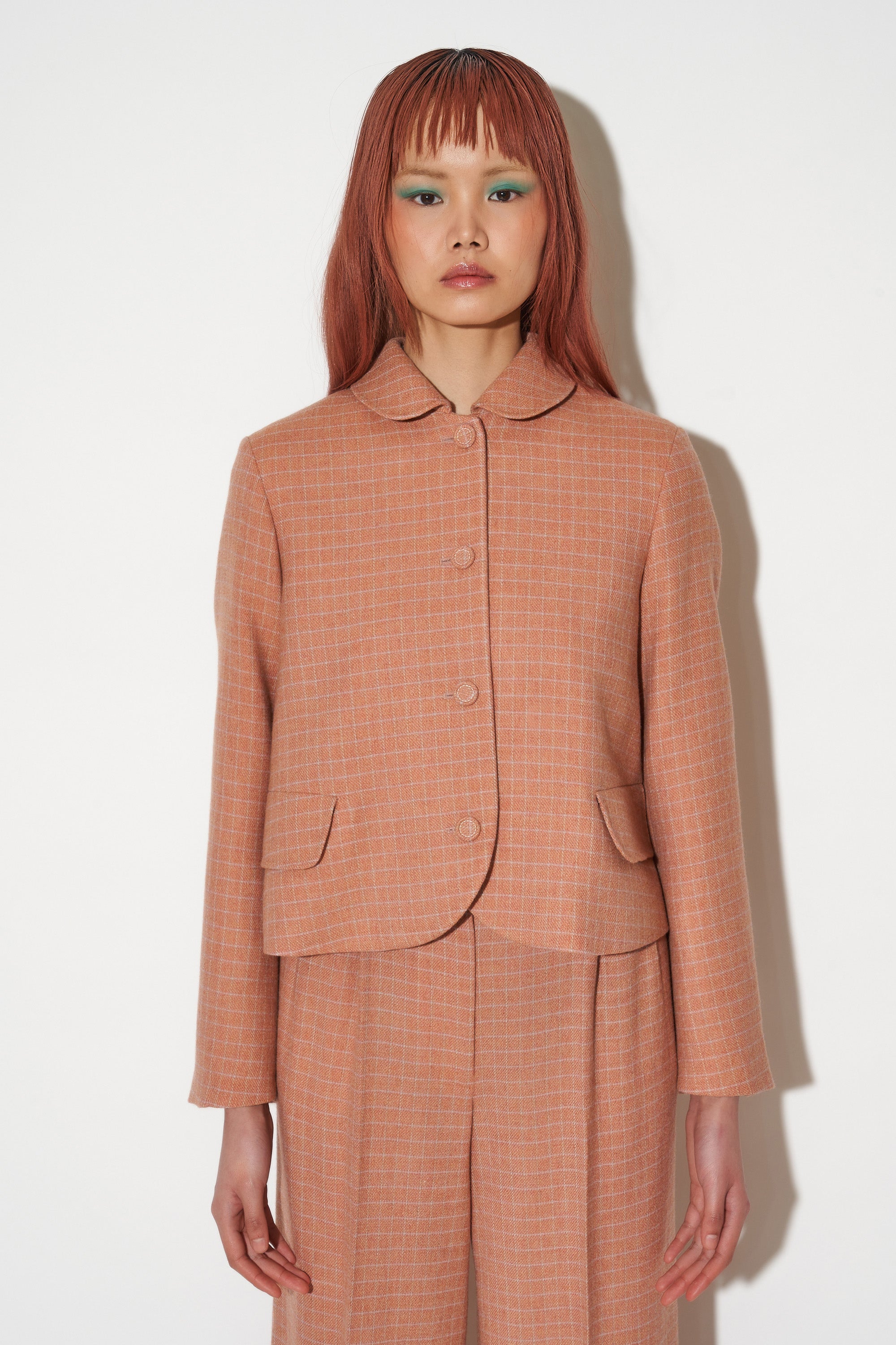 Short-cut plaid wool jacket