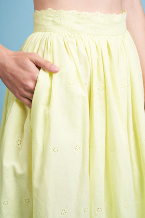 Jupe longue en coton brodé details - jaune