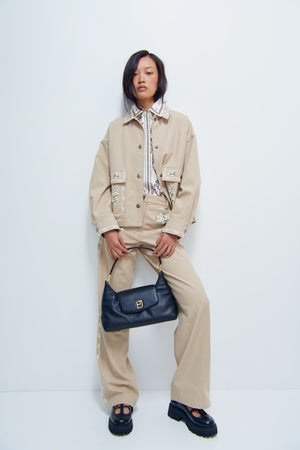 Sac porté épaule en cuir d'agneau Noir