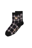 Chaussettes basses brodées Nounette motif Prince de Galles noires