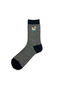 Chaussettes brodées Nounette à carreaux pied-de-poule noires