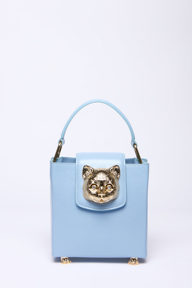 Sac Charlotte en cuir tête de chat - Bleu