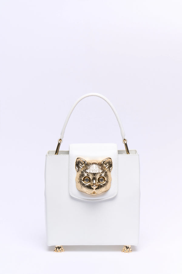 Charlotte cat head leather bag - White