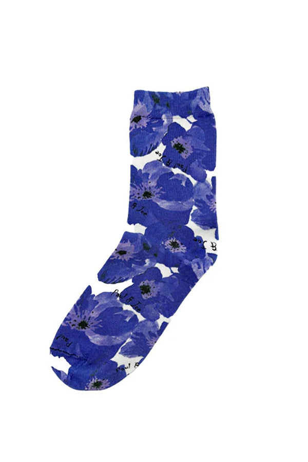 Chaussettes imprimées coquelicots bleu