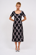 Robe courte en organza de soie jacquard imprimé