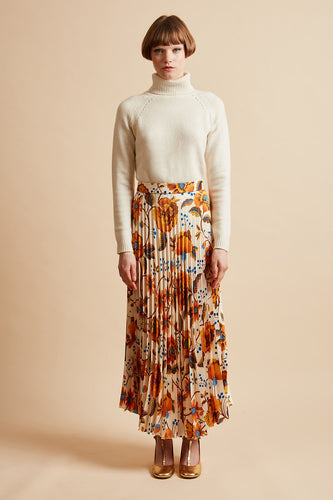 Allover floral print sun pleated skirt