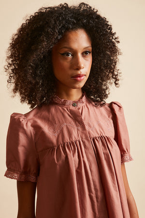Embroidered blouse with short sleeves in cotton voile