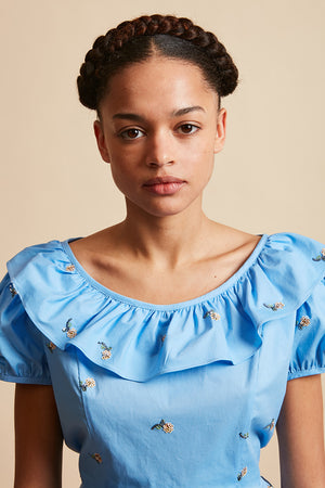 Cropped top in embroidered cotton poplin