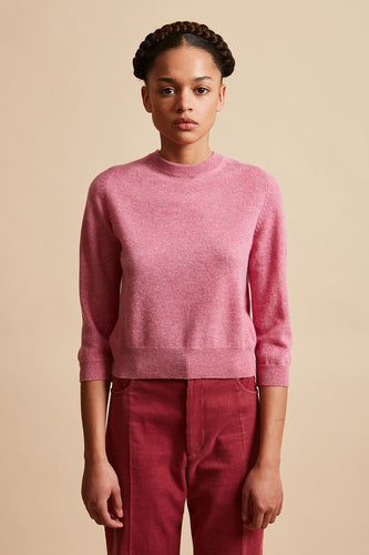 Cropped cashmere sweater with round neckline