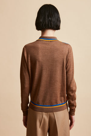 Bi-material polo shirt in merino knit and silk twill