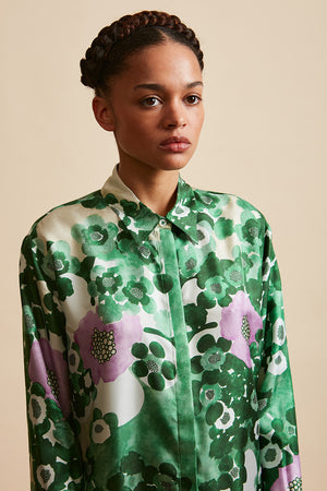 Silk twill shirt with floral pattern