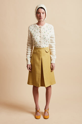 Tricolor mohair and wool tweed skirt woven in France