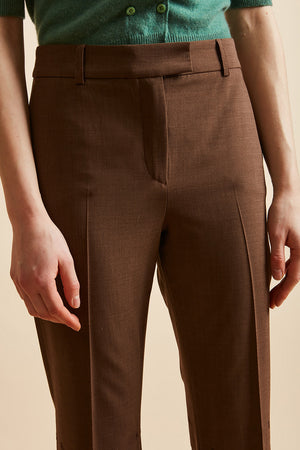 Pantalon en laine vierge tropicale brodé détail - Marron