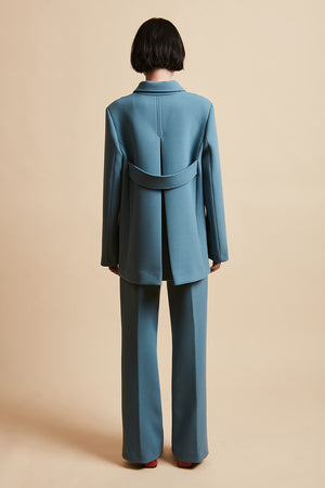 Manteau court à petites épaules en cady de laine dos - Bleu