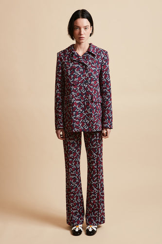 Jacquard interlock trousers with all-over floral pattern