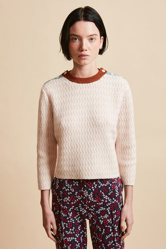 Short tricolor wool and cashmere knit sweater
