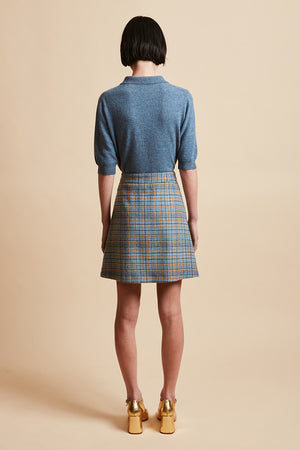 Short trapeze skirt in tartan wool woven in France