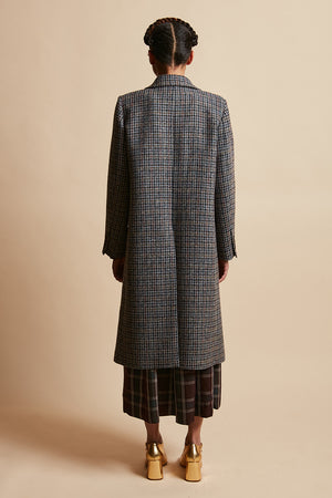 Long Prince of Wales checked woolen coat