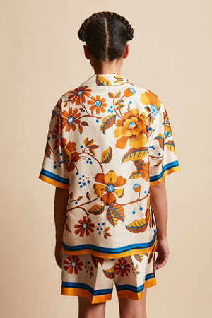 Short-sleeved shirt in printed silk twill
