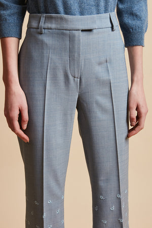 Pantalon en laine vierge tropicale brodé détail - Bleu