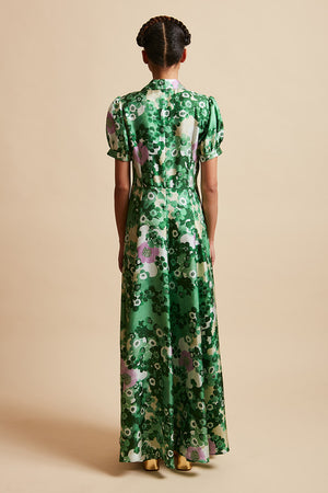 Shirt dress in silk twill with floral pattern