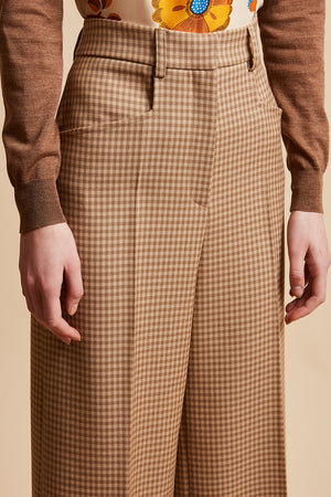  Pantalon droit en laine vierge vichy détail - Beige