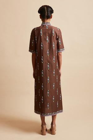 Midi shirt dress in embroidered cotton batiste