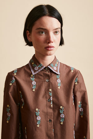 Cropped blouse in embroidered cotton cambric