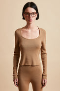 Cropped top in ribbed virgin wool knit