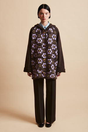 Jacquard knit duffle coat with all-over floral pattern