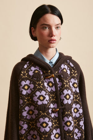 Jacquard knit duffle coat with all-over floral pattern