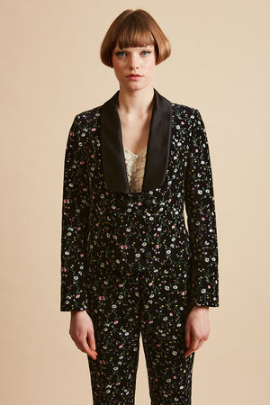 Short bolero style jacket in smooth floral printed cotton velvet