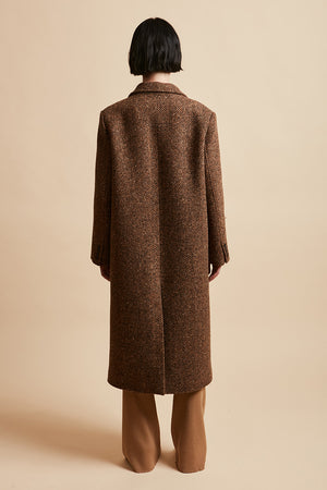 Long herringbone tweed wool coat
