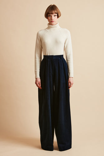 High-waisted wide-leg corduroy pants with wide bands 