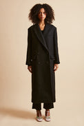 Long flared coat in wool-cashmere caban fabric woven in Italy