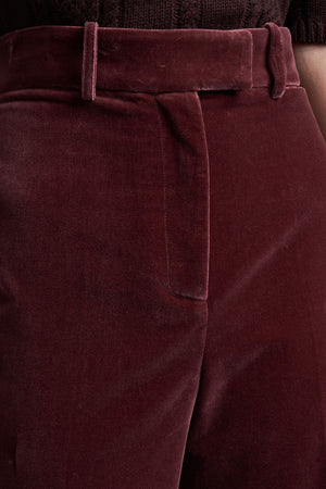 Pantalon droit en velours lisse de coton détail - Marron