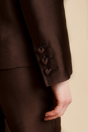 Veste en mikado de soie et polyester détail - Marron