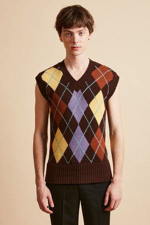 Wool and cashmere tank top with intarsia diamond patterns