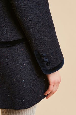 Veste courte ajustée en tweed de laine vierge details - bleu nuit