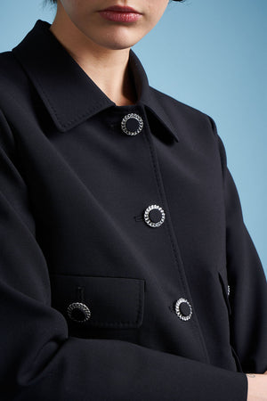 Manteau long évasé en laine détail - Noir