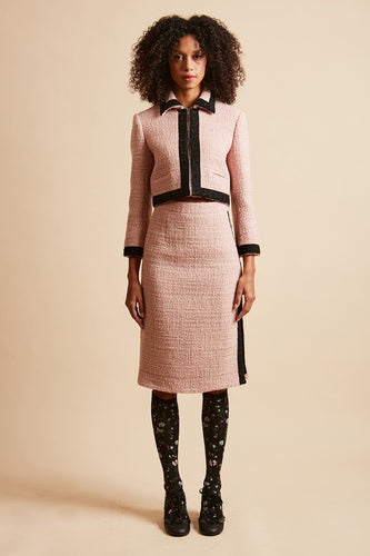 High-waisted straight skirt in lurex wool tweed
